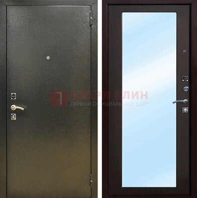 Входная темно-серая дверь c порошковым покрытием и МДФ с зеркалом ДЗ-114 в Химках