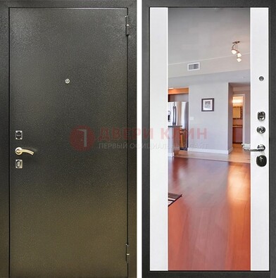 Входная темно-серая дверь c порошковым покрытием и Белой МДФ с зеркалом ДЗ-115 в Химках
