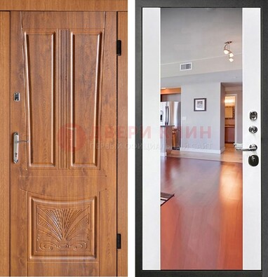 Входная коричневая дверь терморазрыв c виноритом и белая МДФ c зеркалом ДЗ-123 в Химках
