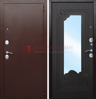Коричневая стальная дверь с зеркалом ДЗ-18 в Химках