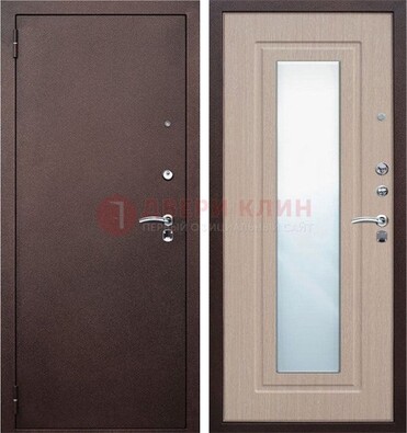 Коричневая стальная дверь с зеркалом МДФ внутри ДЗ-38 в Химках