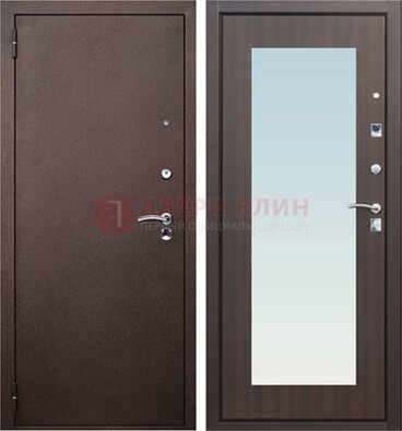 Коричневая входная дверь с зеркалом МДФ внутри ДЗ-40 в Химках