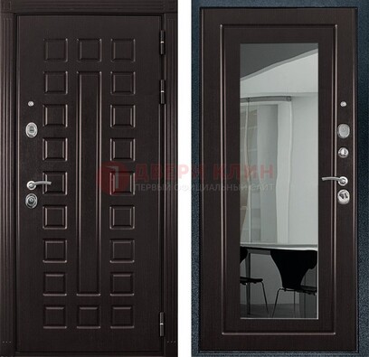 Темная металлическая дверь с зеркалом МДФ внутри ДЗ-4 в Химках