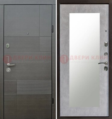 Серая входная дверь с МДФ панелью и зеркалом внутри ДЗ-51 в Химках