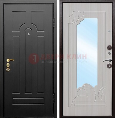 Темная входная дверь с МДФ Беленый дуб и зеркалом ДЗ-58 в Химках