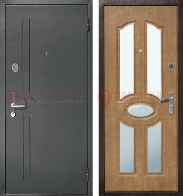 Железная серая дверь с порошковым напылением и МДФ с зеркалом ДЗ-90 в Химках
