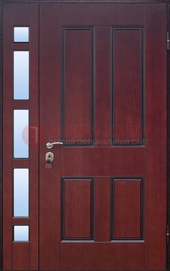 Красная входная полуторная дверь со стеклом ПЛ-10 в Химках